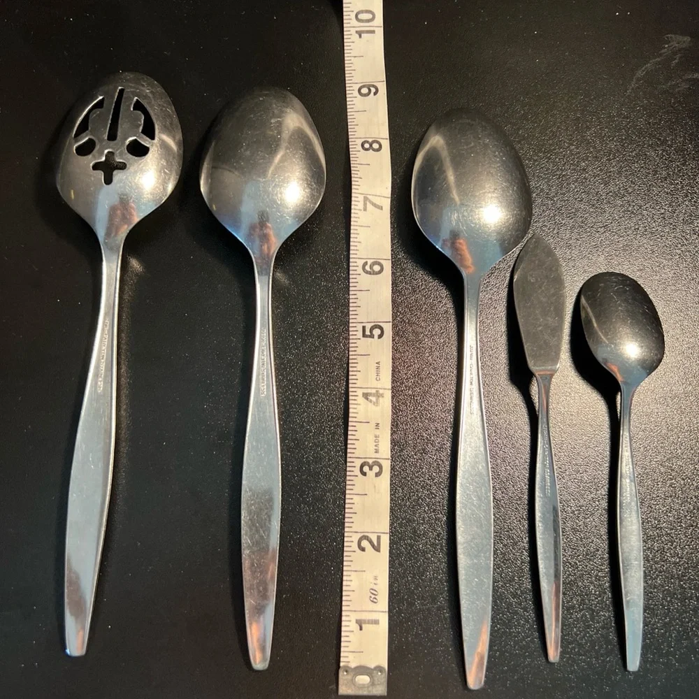 Vintage Carlton Japan Stainless Woodcrest 5‎ pcs Serving Set CAS1 Spoon Ladle